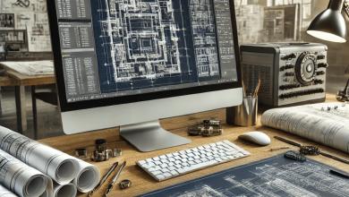 DALL·E-2025-02-20-11.18.33-A-professional-architectural-workspace-featuring-a-large-computer-screen-displaying-2D-CAD-drawings-concept-sketches-on-a-drafting-table-and-detaile